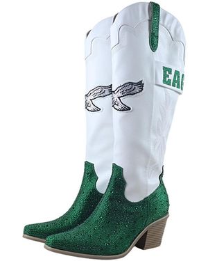 Fabgating By Cuce Knee-high Western Rhinestone-encrusted Boots - Blue