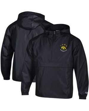 Champion Iowa Hawkeyes Packable Hooded Windbreaker Half-zip Jacket - Blue