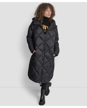 DKNY Diamond Quilted Puffer Coat - Black