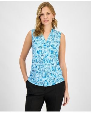 Kasper Printed Sleeveless Top - Blue