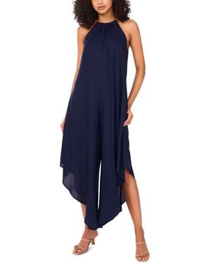 Msk Halter Beaded-trim Asymmetrical-hem Jumpsuit - Blue