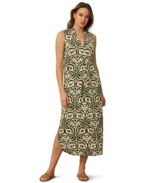 Cable & Gauge Invert Pleat Printed Maxi Dress - Green