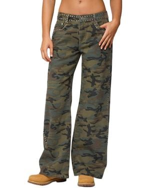 Edikted Quincy Studded Low Rise Jeans - Green