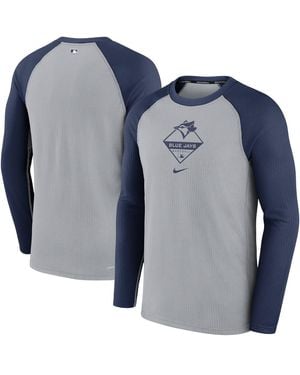 Nike Gray/navy Toronto Blue Jays Game Authentic Collection Performance Raglan Long Sleeve T-shirt