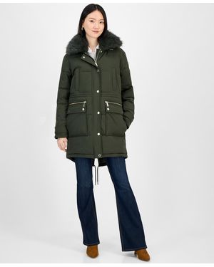 Michael Kors Michael Faux-fur-trim Hooded Puffer Coat - Green