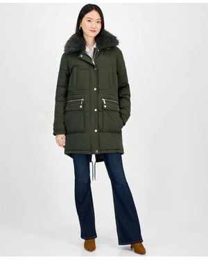 Michael Kors Michael Faux-fur-trim Hooded Puffer Coat - Green