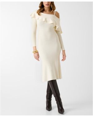 Guess Long-sleeve Off-the-shoulder Ambrosia Rib Dress - White
