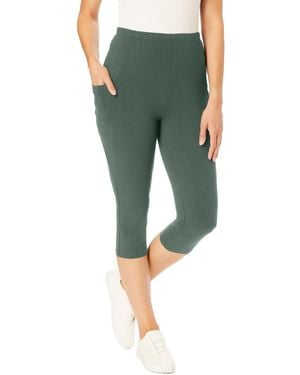 Woman Within Plus Size Within Stretch-cotton Knit Pull-on Pocket Capri leggings - Green