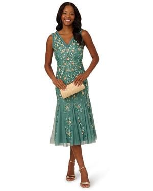 Adrianna Papell Embellished Ruffled Godet Dress - Green