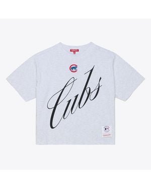 Mitchell & Ness Chicago Cubs Script Cropped Boxy T-shirt - White