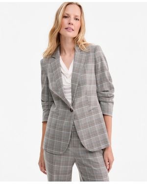 Anne Klein Check Notch-collar Scrunch-sleeve Blazer - Gray