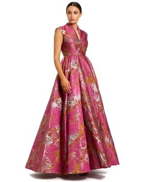 Mac Duggal Metallic Jacquard Ball Gown - Red