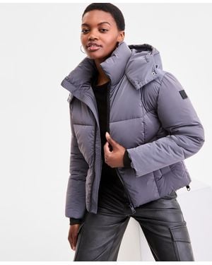 Steve Madden Cropped Hooded Puffer Coat - Blue