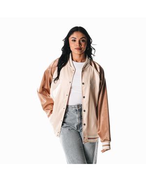The Wild Collective San Francisco Giants Oversized Satin Raglan Full-snap Bomber Jacket - White