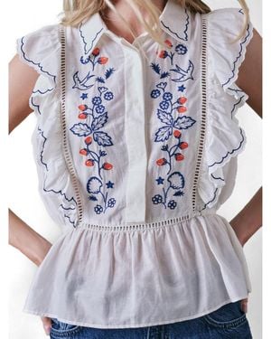 Camp Cove Swim Wild Strawberry Silk Blend Blouse - Blue
