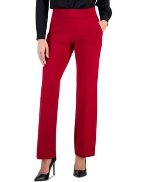 Anne Klein Petite Straight Slash-pocket Pants - Red