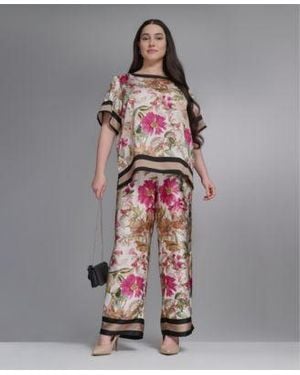 KARL LAGERFELD Oversized Boat Neck Printed Floral Pant - Gray