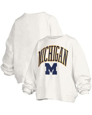Pressbox Michigan Wolverines Janise Arch Over Logo Waist Length Oversized Pullover Sweatshirt - White