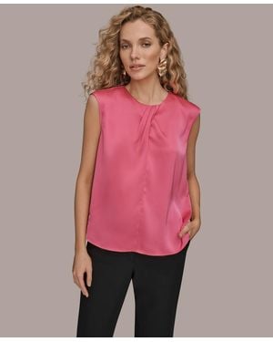 Donna Karan Solid Sleeveless Twist Neck Top - Pink
