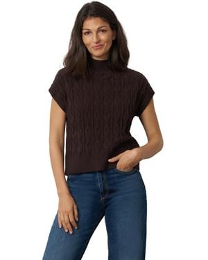 Cable & Gauge Leaf Cable Sleeveless Mock Neck Sweater - Black