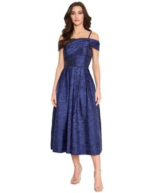 Tahari Crushed Taffeta Off-the-shoulder Dress - Blue