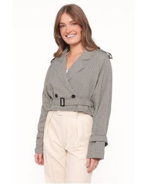 Petal & Pup Izzi Cropped Double-breasted Plaid Trench Jacket - Gray