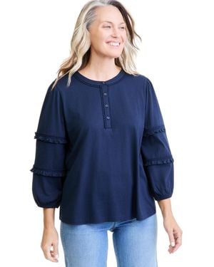 Style & Co. 3/4-sleeve Ruffle Sleeve Henley Blouse - Blue