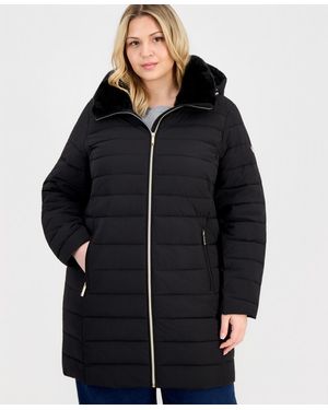 Michael Kors Plus Size Faux-fur-collar Hooded Packable Puffer Coat - Black