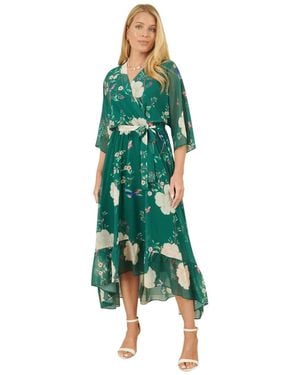 Yumi' Bird And Floral Print Midi Wrap Dress - Green