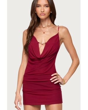Edikted Beaded Cowl Neck Backless Mini Dress - Red