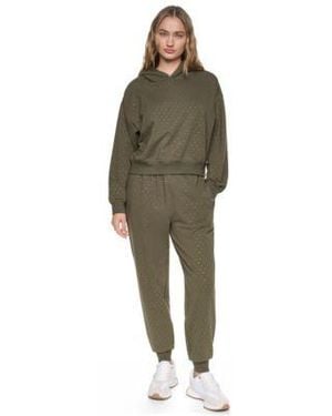 DKNY Rhinestone Hooded Pull On Sweatshirt High Rise Rhinestone Pull On jogger Pants - Green
