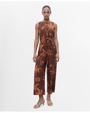Mango Cut Out Knot Detail Lyocell Jumpsuit - Brown