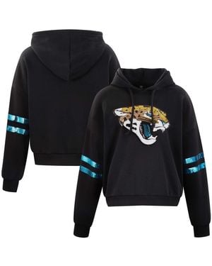 Cuce Black Jacksonville Jaguars Cropped Sequins Pullover Hoodie