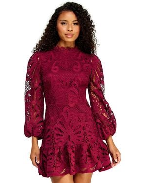Alex & Sophia Mock Neck Short Dress - Red