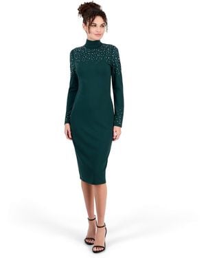 Anne Klein Petite Mock Neck Sheath Midi Dress - Green