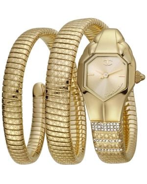 Just Cavalli Glam Snake Quartz Ip Stainless Steel Bracelet Watch - Metallic