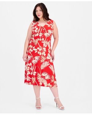 Anne Klein Essentials Plus Size Faux-placket A-line Dress - Red