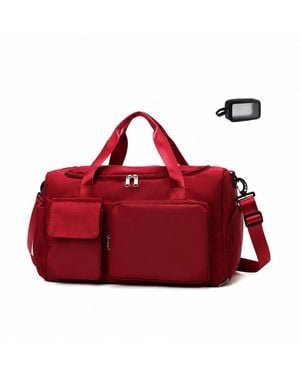 Peneyon Weekender Travel Carry On Duffle With Toiletry Bag Adjustable Strap Dry Wet Separate Multi Purpose - Red