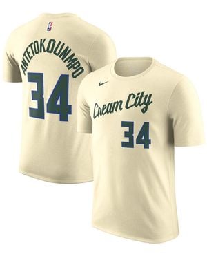 Nike And Giannis Antetokounmpo Milwaukee Bucks 2025/26 City Edition Name Number T-shirt - Metallic