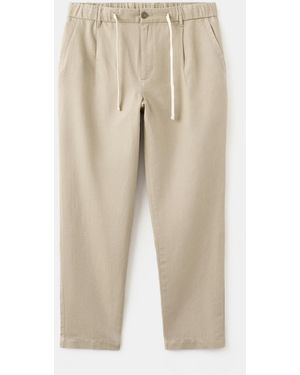 Mango Slim-fit Cropped Cotton-linen Pants - Natural