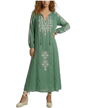 Raffya Aurelia Kaftan Style Embroidered Maxi Dress - Green