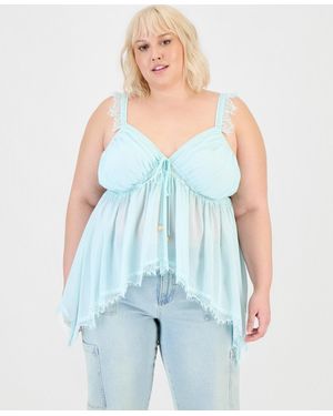 And Now This Trendy Plus Size Lace-trim High-low Top - Blue