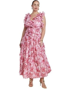 Eloquii Plus Size Ruffle Detail Maxi Dress - Pink