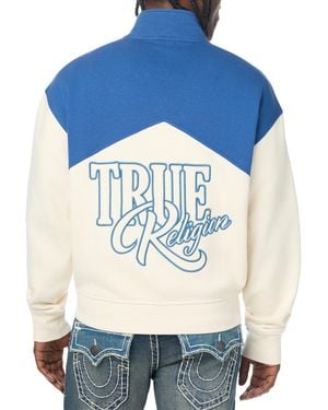 TRUE RELIGION Mock-neck Boxy Color-blocking Zip Jacket - Blue