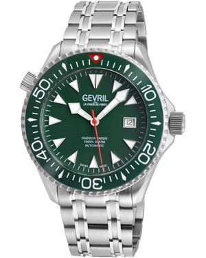 Gevril Swiss Made Hudson Yards Swiss Automatic Silver Stainless Steel Bracelet Watch - Green