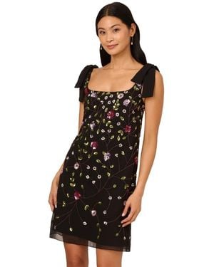Adrianna Papell Beaded Chiffon Shift Dress - Black