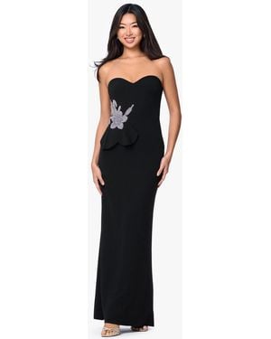 Betsy & Adam Strapless Floral Accent Gown - Black