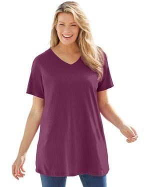 Woman Within Plus Size Perfect Short-sleeve V-neck Tunic - Purple