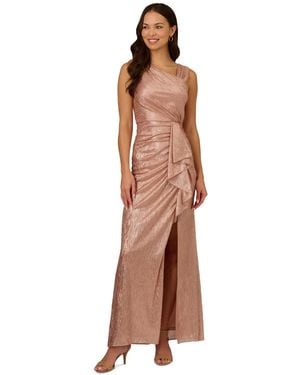 Adrianna Papell Waterfall-ruffle Metallic-finish Gown - Brown
