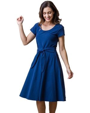 Hope & Henry Tie-waist Knit Dress - Blue